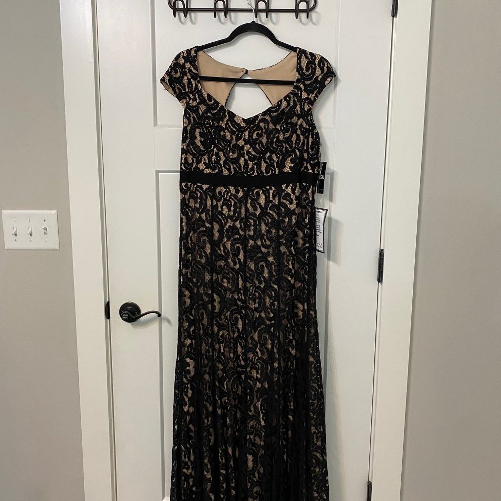 Fit and Flare Black Lace & Nude Gown Size 12
